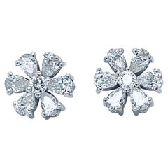 Diamond Pear Shape and Round Flower Earrings 1.40 Carats D-F Color VVS/VS 18KWG