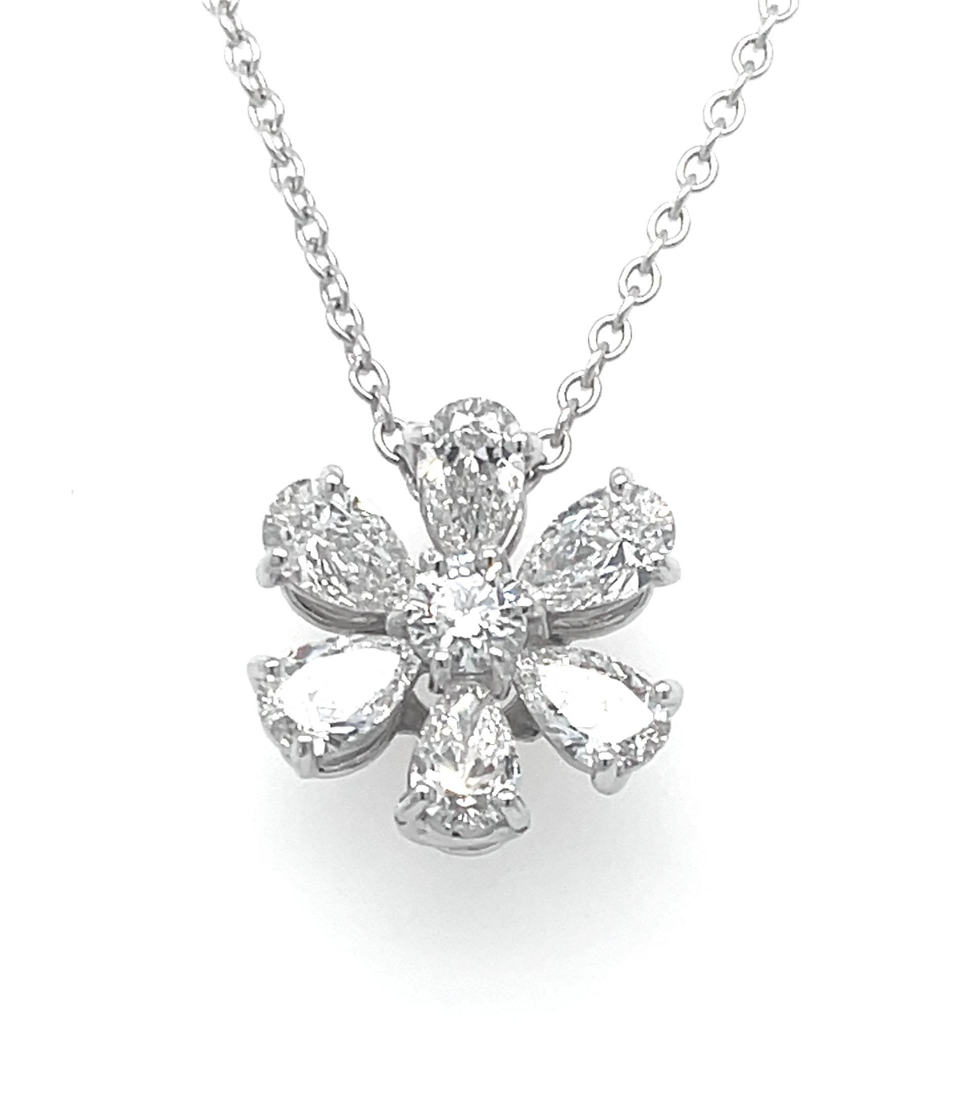 Diamond Pear Shape and Round Flower Pendant 2.59 Carats E-F Color GIA Certified For Sale