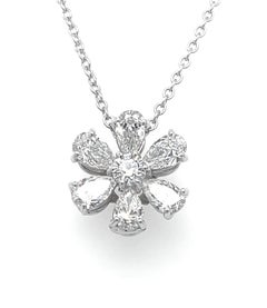 Diamond Pear Shape and Round Flower Pendant 2.59 Carats E-F Color GIA Certified