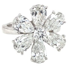 Diamond Pear Shape and Round Flower Ring 4.72 Carat D-F Color GIA Certified