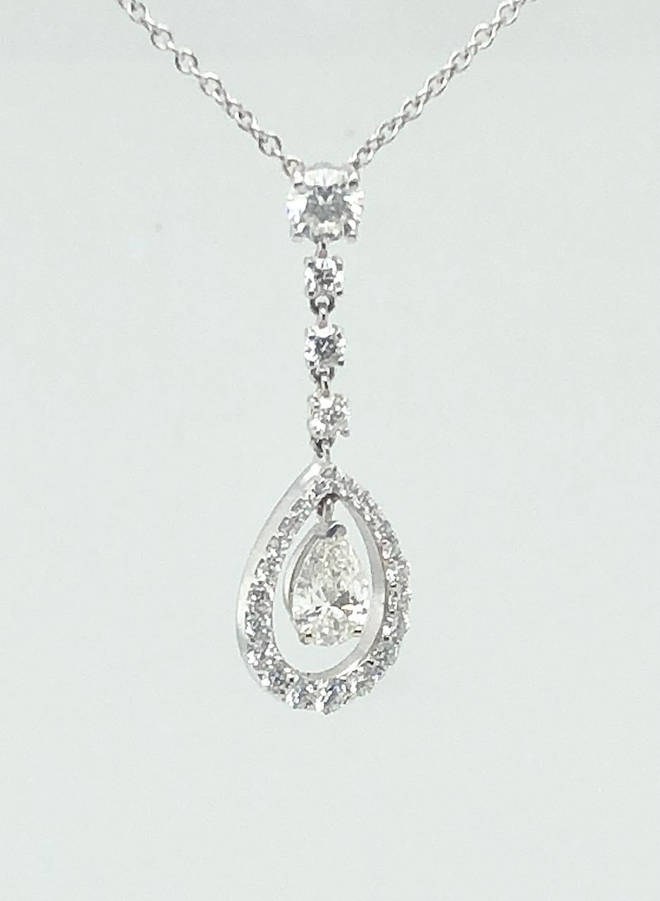 Diamond Pear Shape and Round Necklace/Pendant 18 Karat White Gold In New Condition For Sale In Beverly Hills, CA