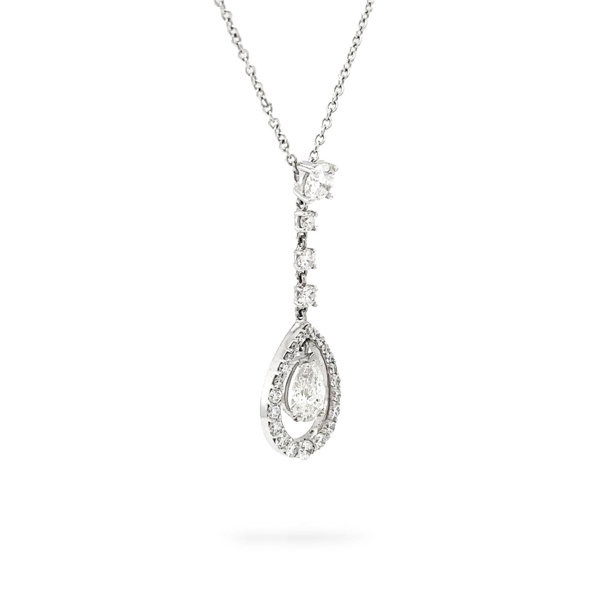 Contemporary Diamond Pear Shape and Round Necklace/Pendant 18 Karat White Gold For Sale