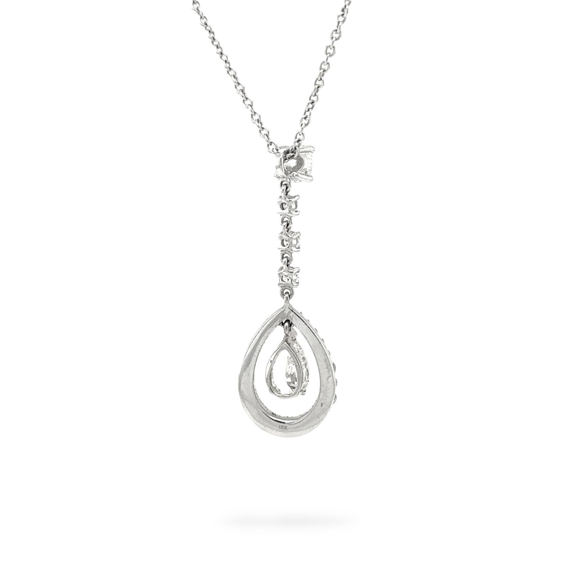Round Cut Diamond Pear Shape and Round Necklace/Pendant 18 Karat White Gold For Sale