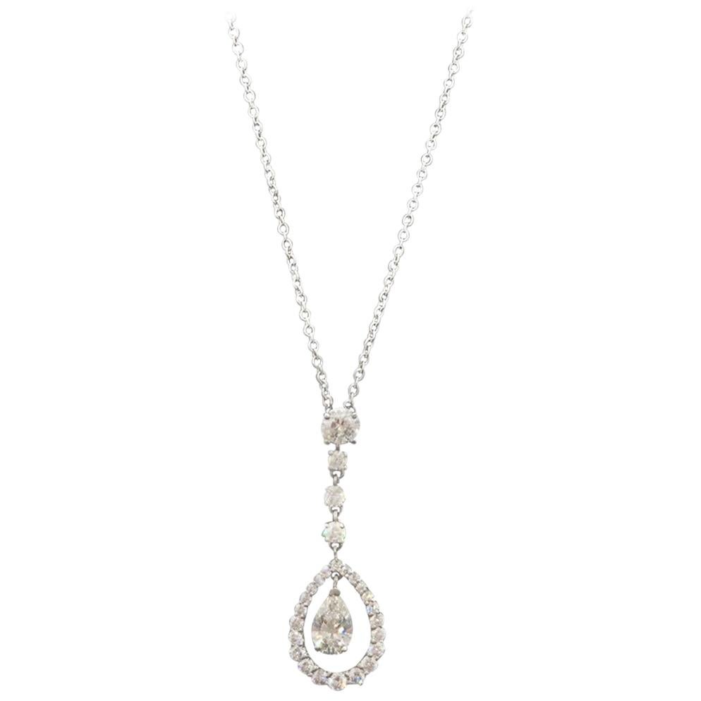 Diamond Pear Shape and Round Necklace/Pendant 18 Karat White Gold