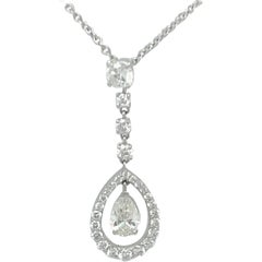 Diamond Pear Shape and Round Necklace/Pendant 18 Karat White Gold