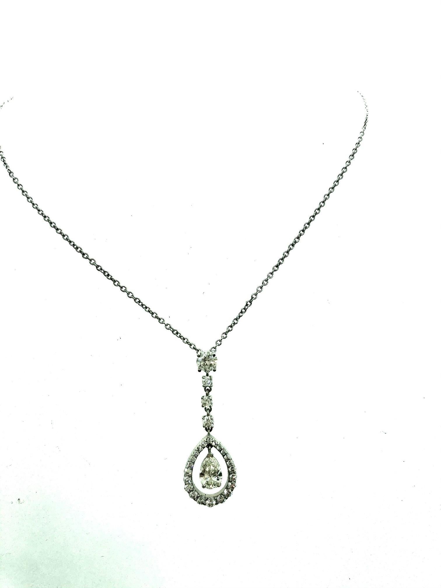 Diamond Pear Shape and Round Necklace/Pendant 18 Karat White Gold In New Condition For Sale In Beverly Hills, CA