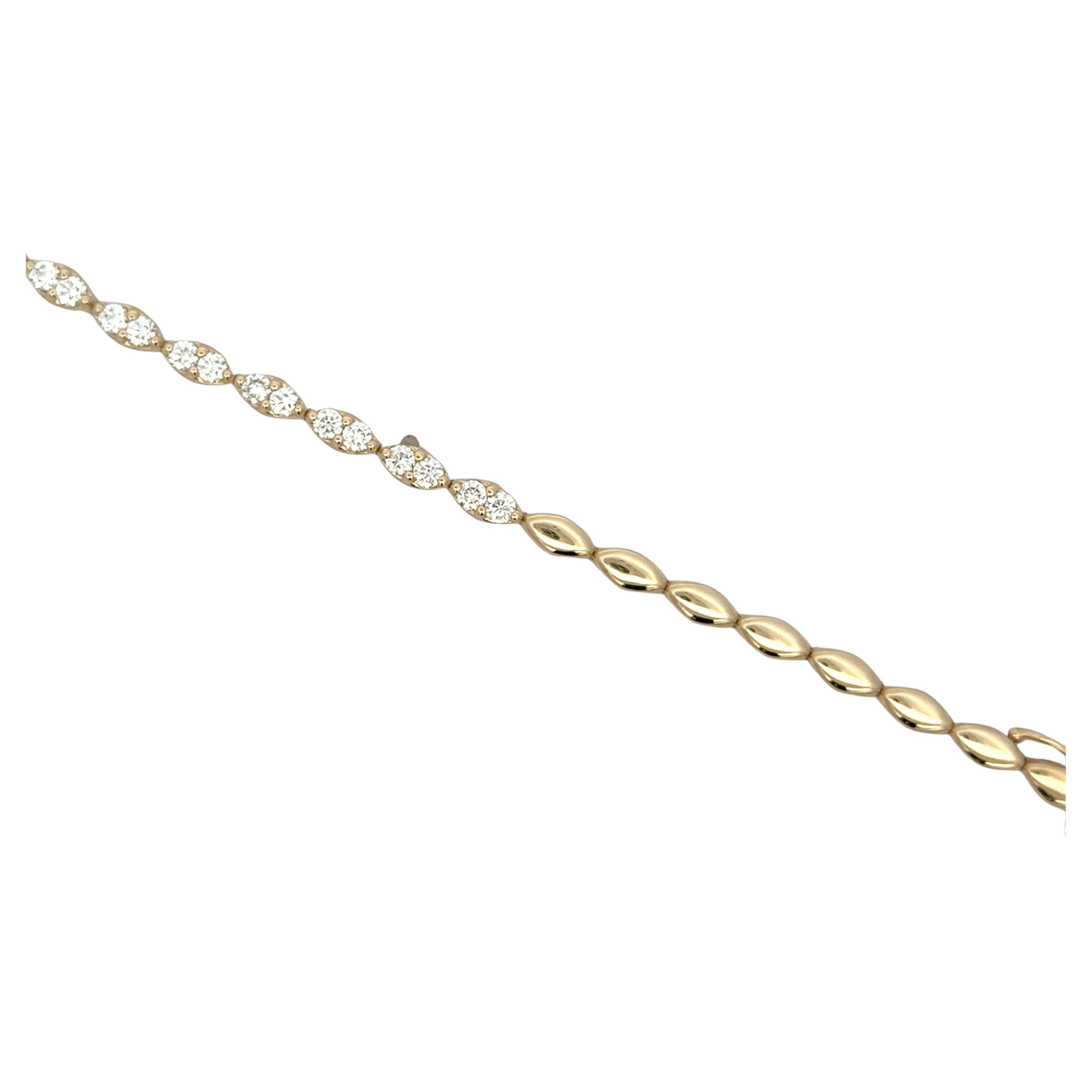 14 Karat yellow gold tennis bracelet featuring 18 round brilliants weighing 1.14 carats on a pear shape link, 7.39 grams.

Diamonds 2.38 Inches 
More Tennis Bracelets in Stock
All Different Styles
Message for Pictures and Details