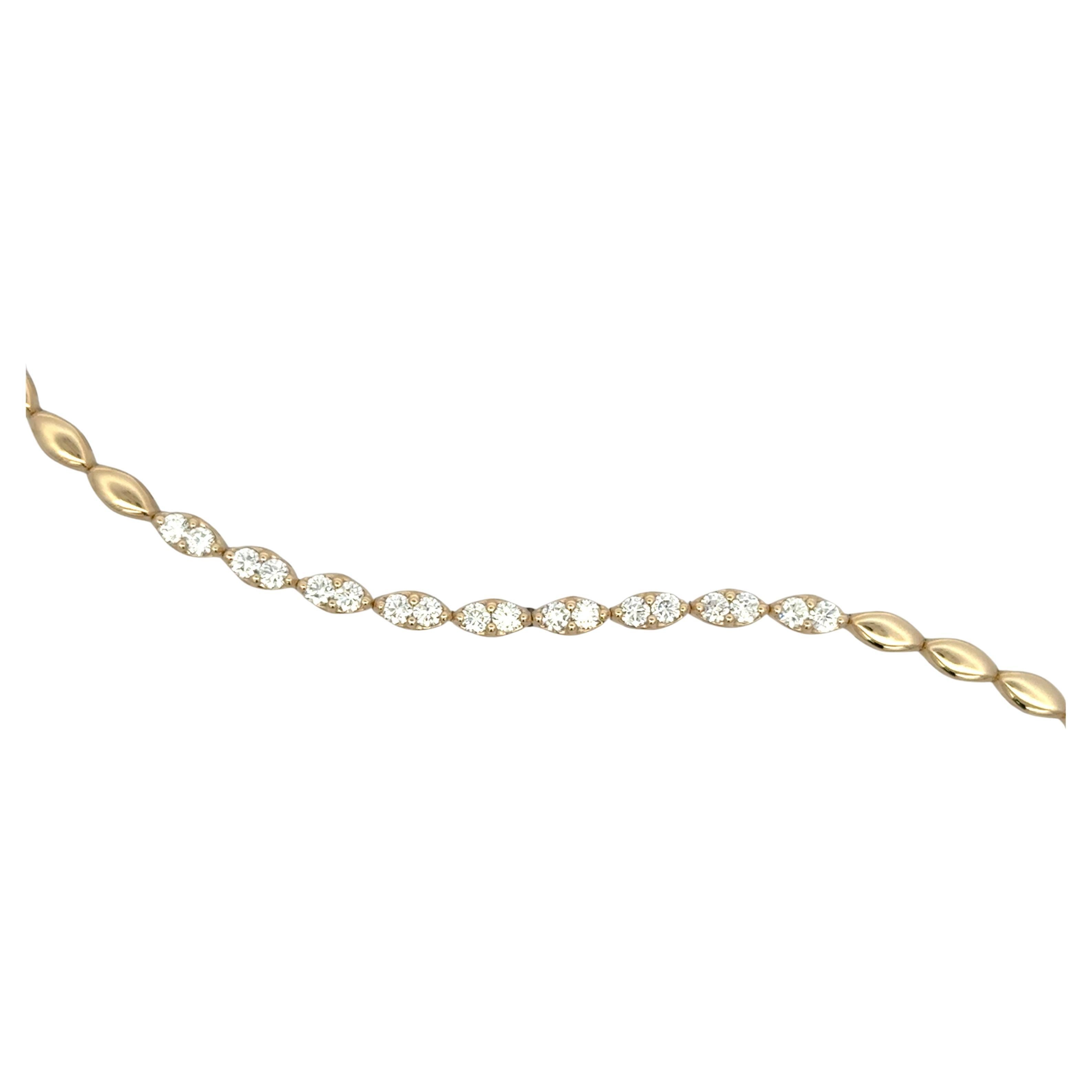 Contemporary Diamond Pear Shape Link Tennis Bracelet 1.14 Carats 14 Karat Yellow Gold 7 Grams For Sale