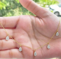 Diamond Pear Shape Necklace Teardrop 14k Solid Gold