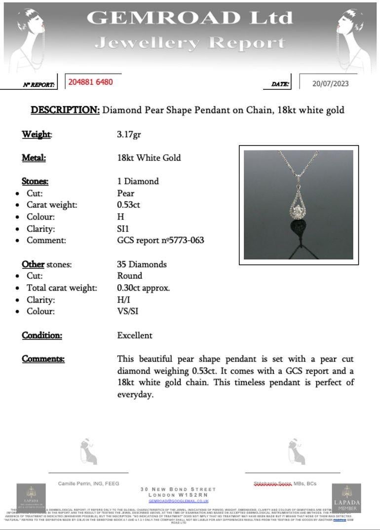 Pendentif en forme de poire en diamant sur chaîne, or blanc 18 carats en vente 1