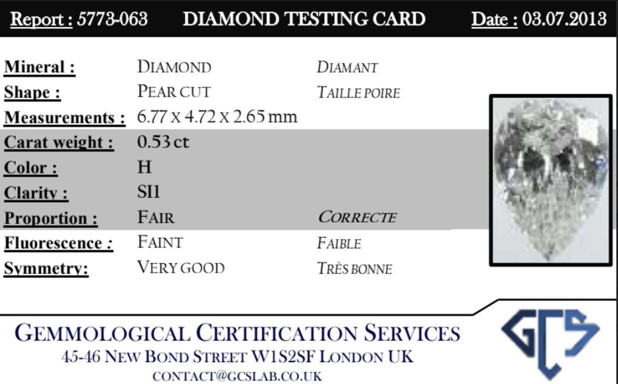 Diamond Pear Shape Pendant on Chain, 18kt white gold For Sale 2