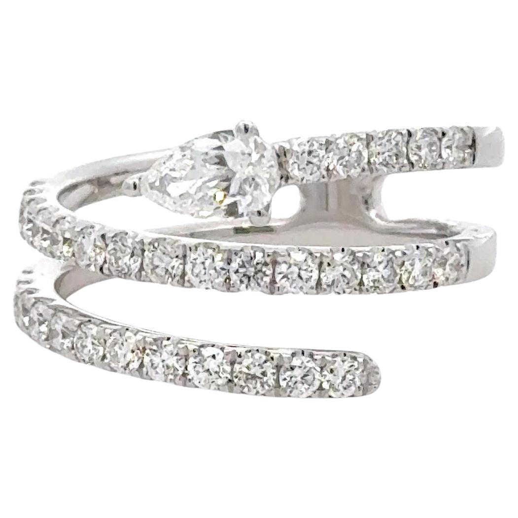 Diamond Pear Shape & Round Brilliant Three Row Ring 1.02 Carats 18KT White Gold