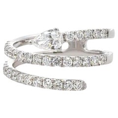 Diamond Pear Shape & Round Brilliant Three Row Ring 1.02 Carats 18KT White Gold