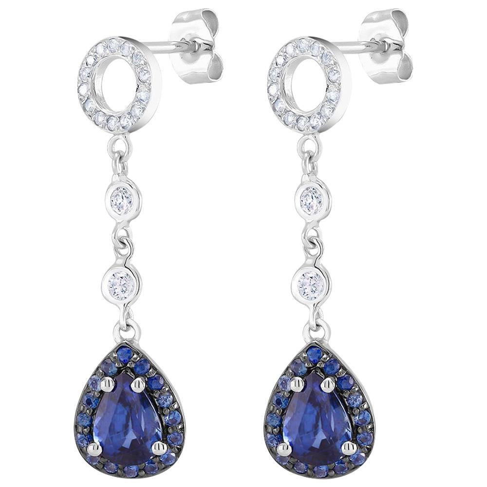 Diamond Pear Shape Sapphire Gold Drop Earrings