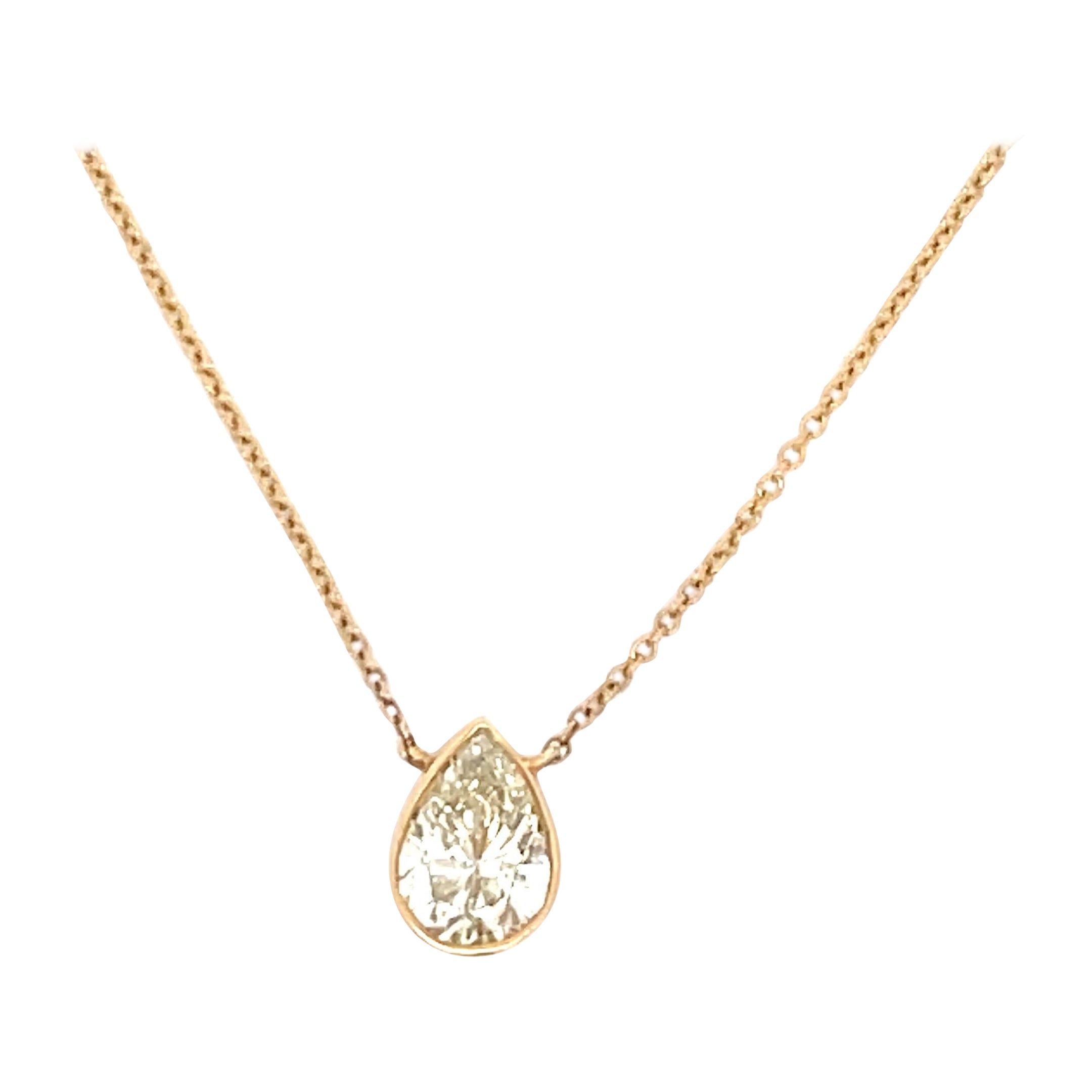 Ciondolo con solitario a forma di pera con diamante in oro giallo 14 carati 1,45 carati in vendita