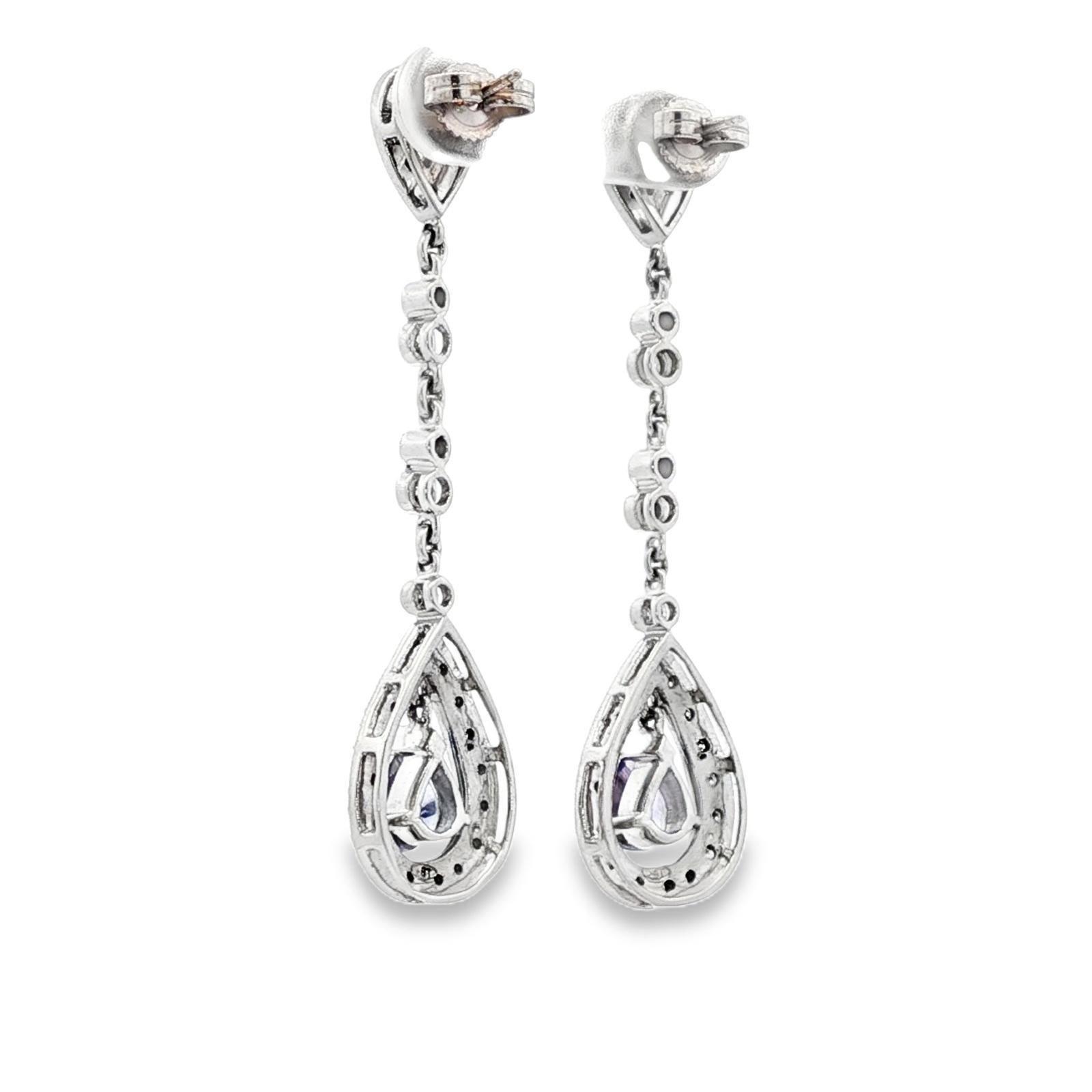 Diamant Birnenform Tansanit 14 Karat Weißgold Tropfen Ohrringe baumeln Damen im Angebot