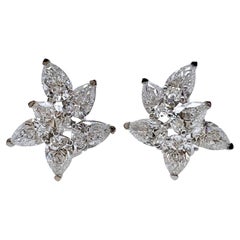Diamond Pear Shaped Cluster Star Earrings in 18k White Gold