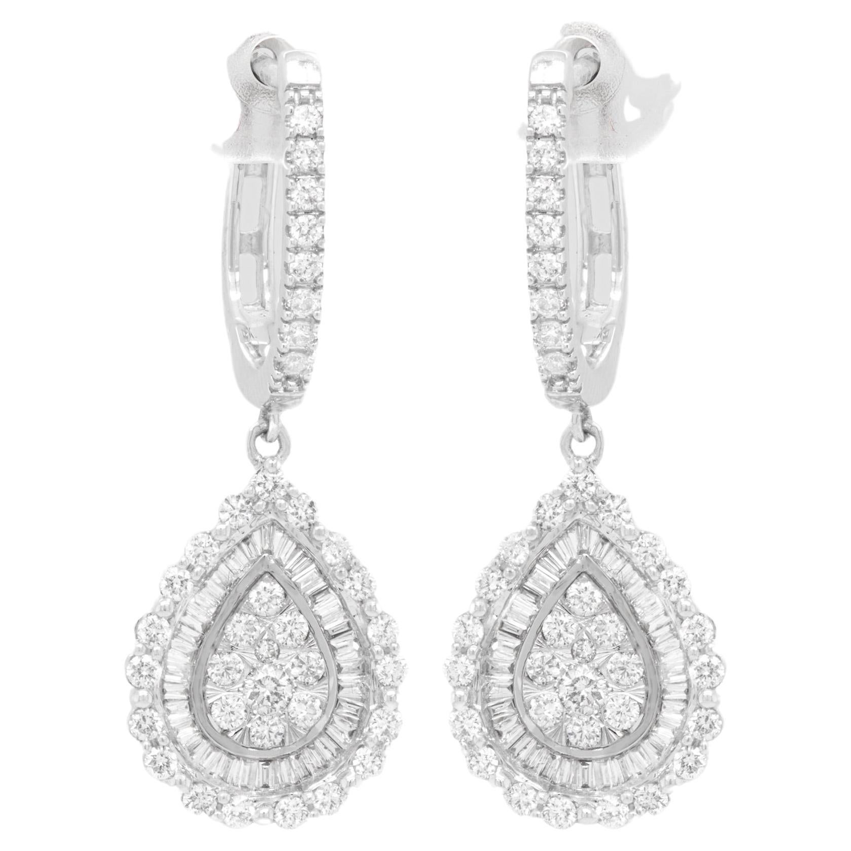 Diamond Illusion Set Pear Shaped Earrings 2.24 Carats 18K White Gold