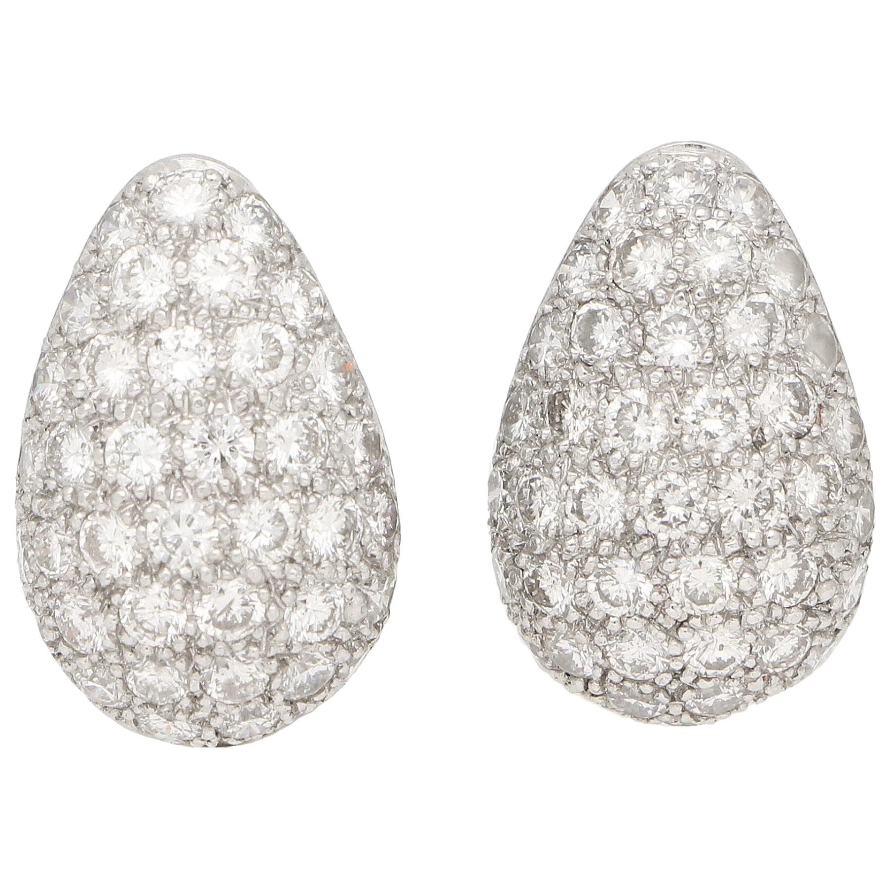 Diamond Pear Shaped Earrings Set in Platinum For Sale