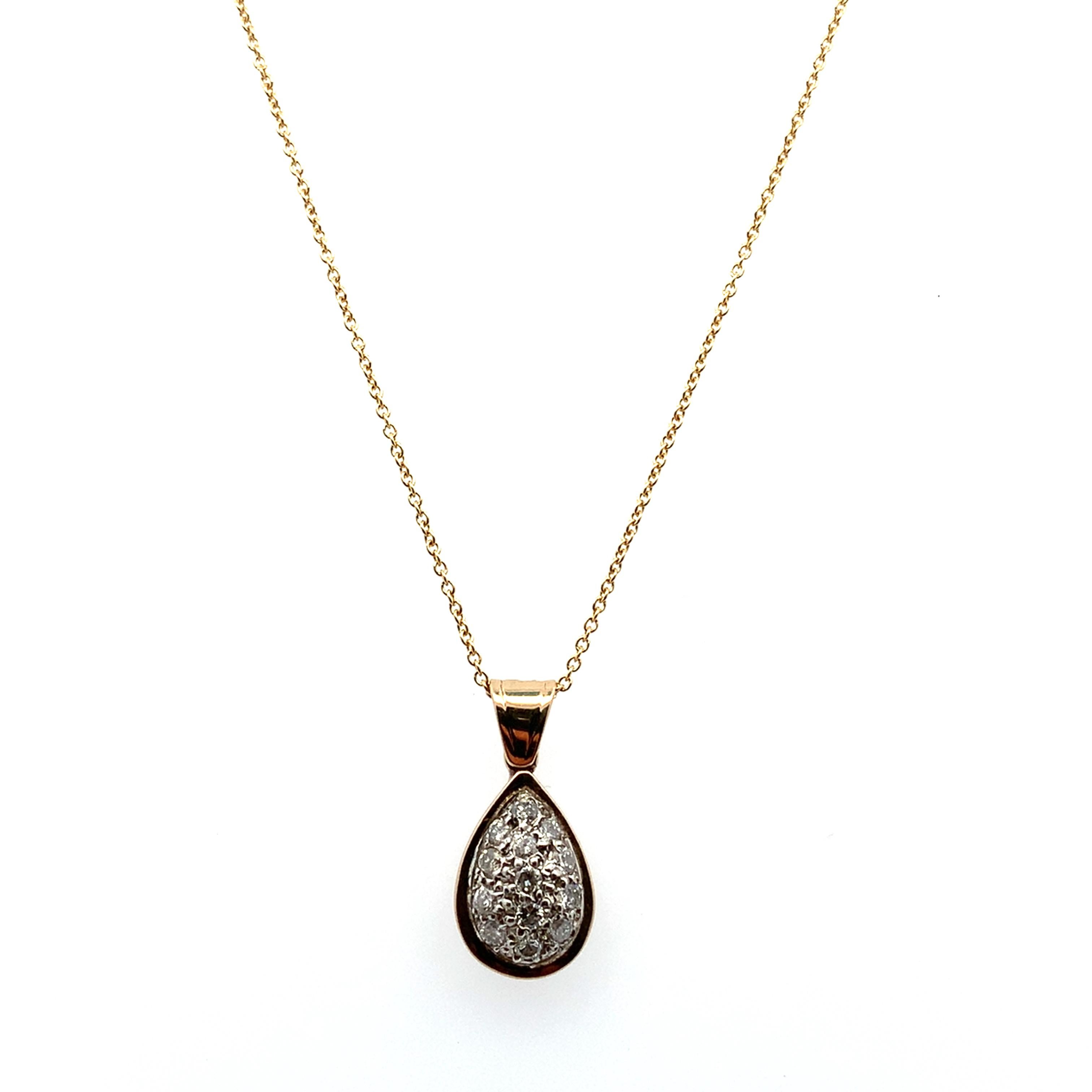 Diamant birnenförmige Träne Tropfen Vintage Halskette Gelbgold (Rundschliff) im Angebot