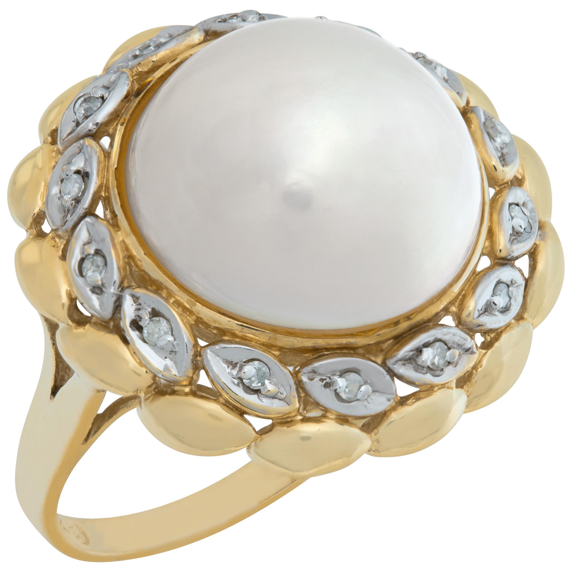 Bague en or jaune et blanc 14 carats Excellent état - En vente à Surfside, FL
