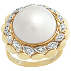 Diamant/Perle 14k Gelb- und Weißgoldring