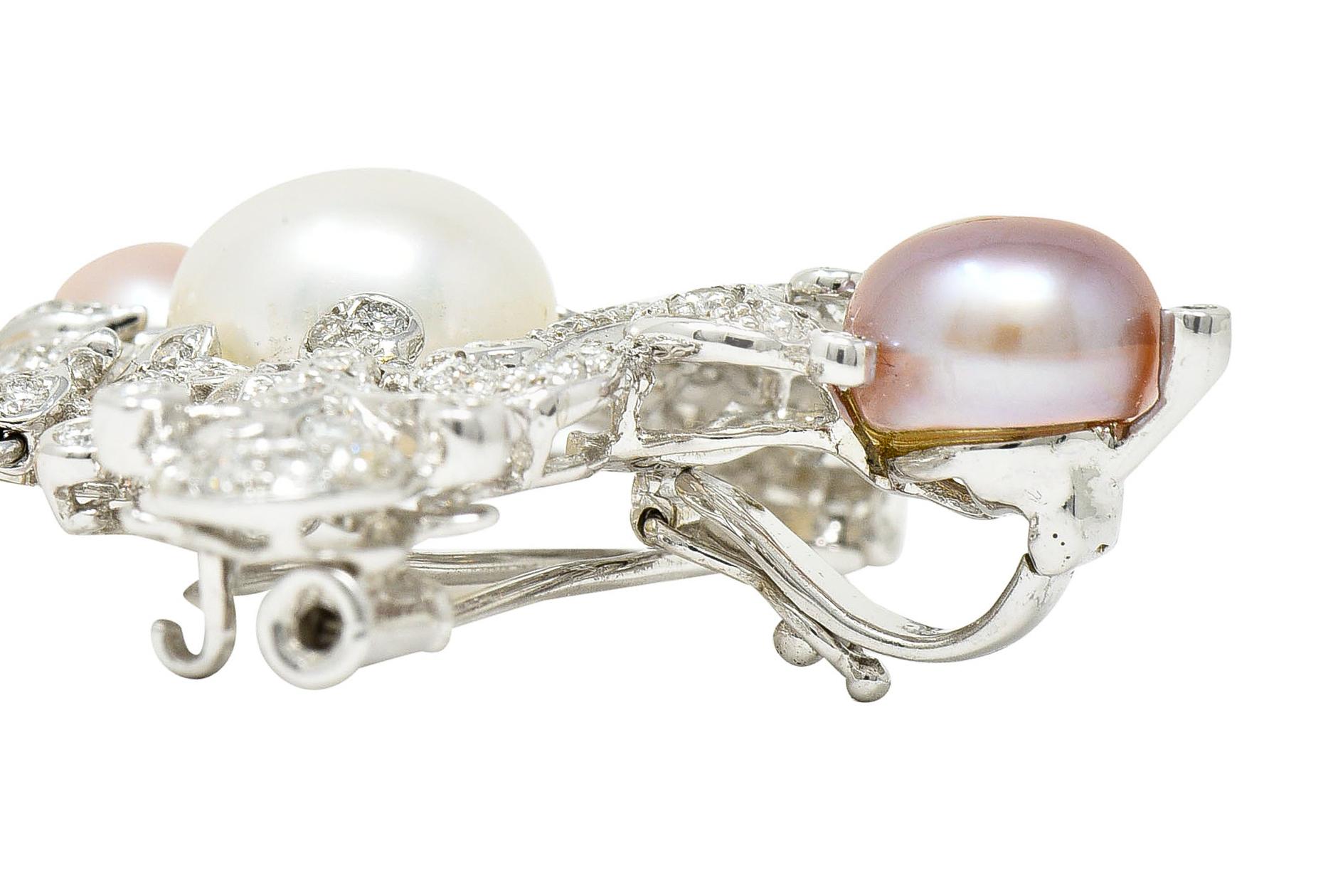 Diamond Pearl 18 Karat Gold Baroque Style Stomacher Enhancer Pendant Pin Brooch 4