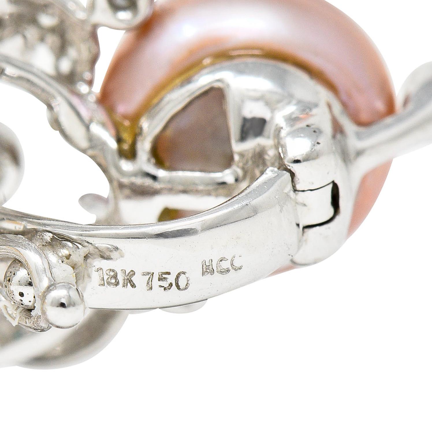Women's or Men's Diamond Pearl 18 Karat Gold Baroque Style Stomacher Enhancer Pendant Pin Brooch