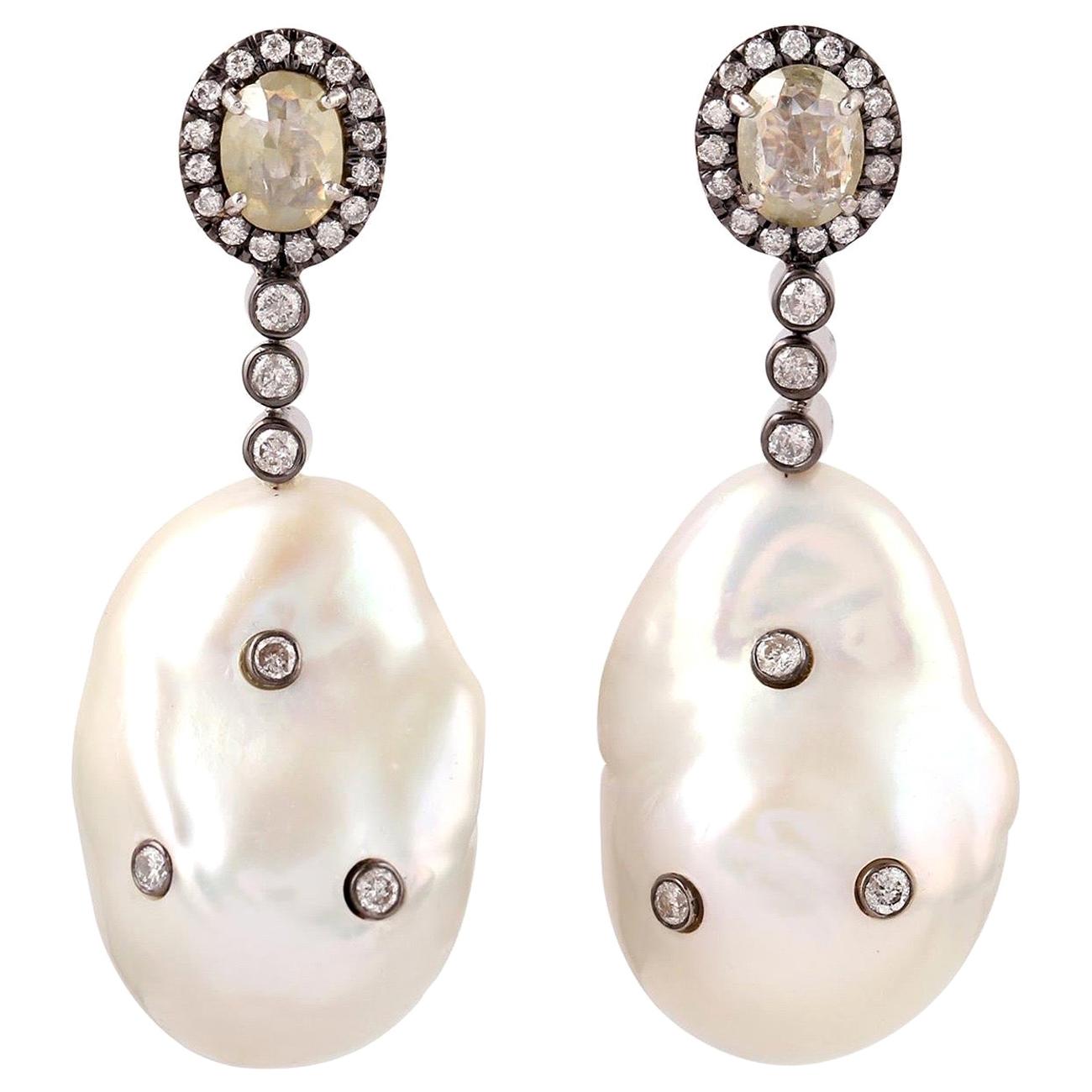Diamond Pearl 18 Karat Gold Earrings