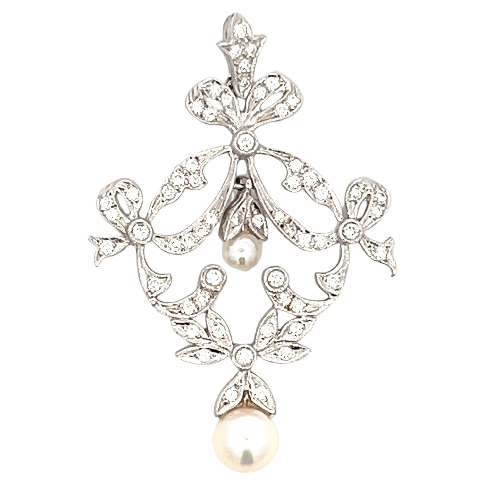 Diamond Pearl and 18k White Gold Edwardian Reproduction Pendant
