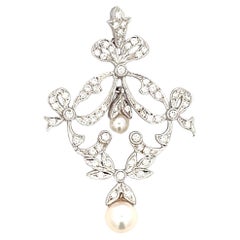 Diamond Pearl and 18k White Gold Edwardian Reproduction Pendant