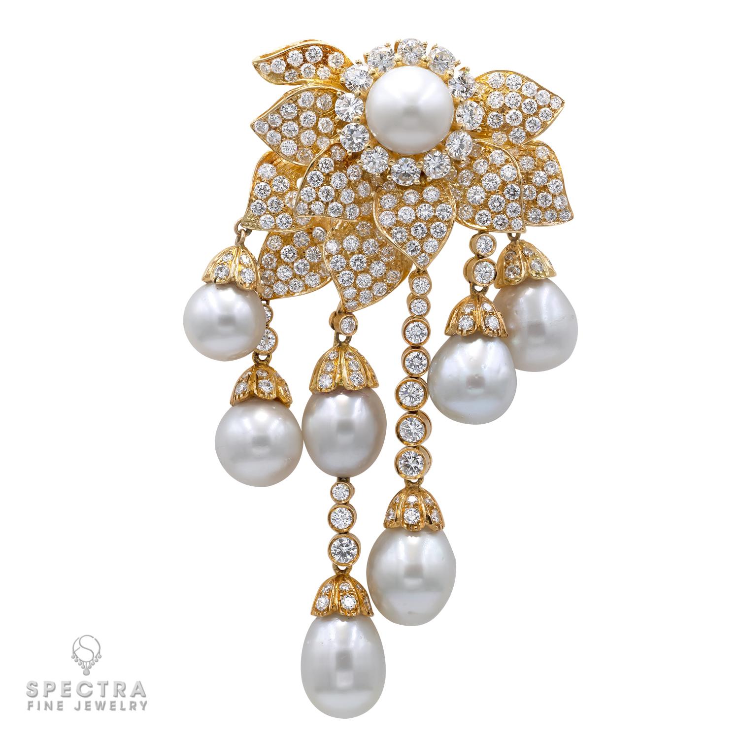 Introducing a luxurious and timeless jewelry set that seamlessly blends the classic allure of pearls with the eternal sparkle of diamonds, all set in the warmth of 18K yellow gold. This stunning Diamond Pearl Brooch, Earrings, and Ring Set is an