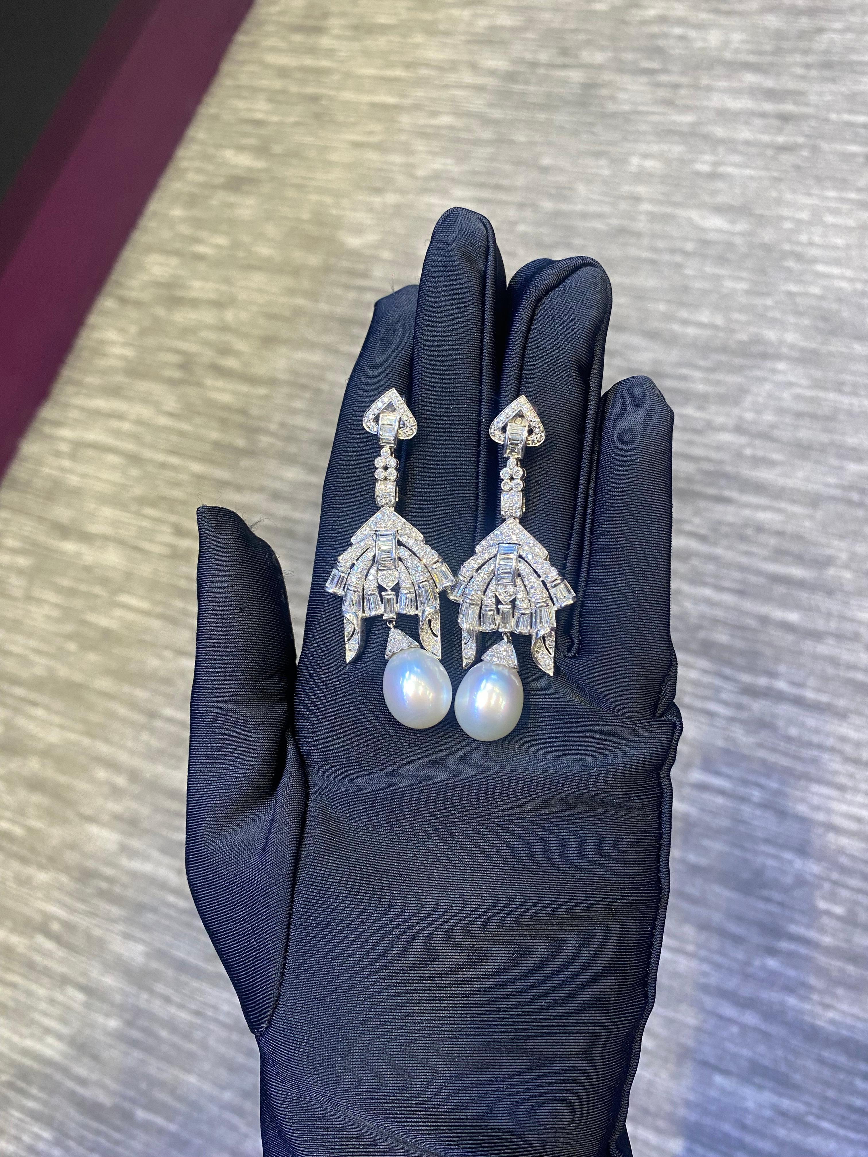 Women's Diamond & Pearl Chandelier Earrings For Sale
