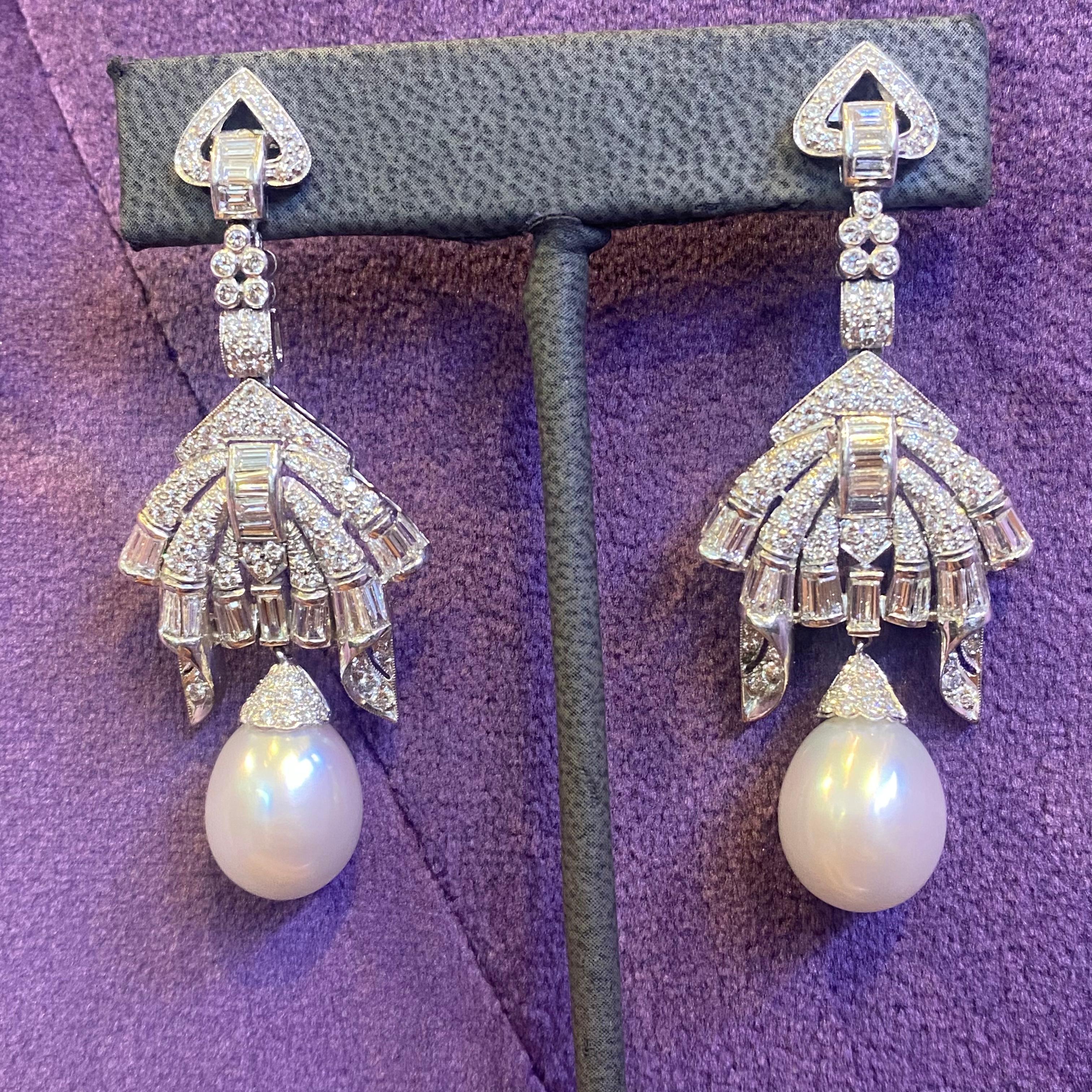 Diamond & Pearl Chandelier Earrings For Sale 2