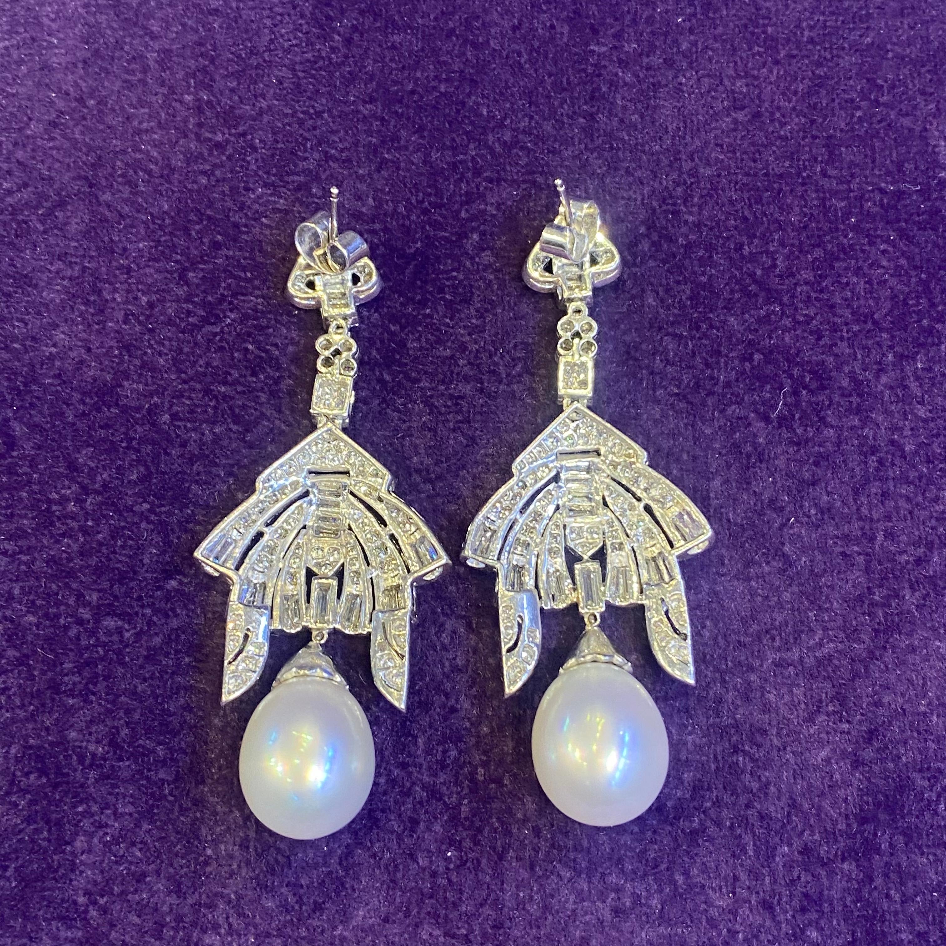 Diamond & Pearl Chandelier Earrings For Sale 3