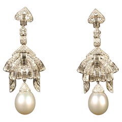 Retro Diamond & Pearl Chandelier Earrings