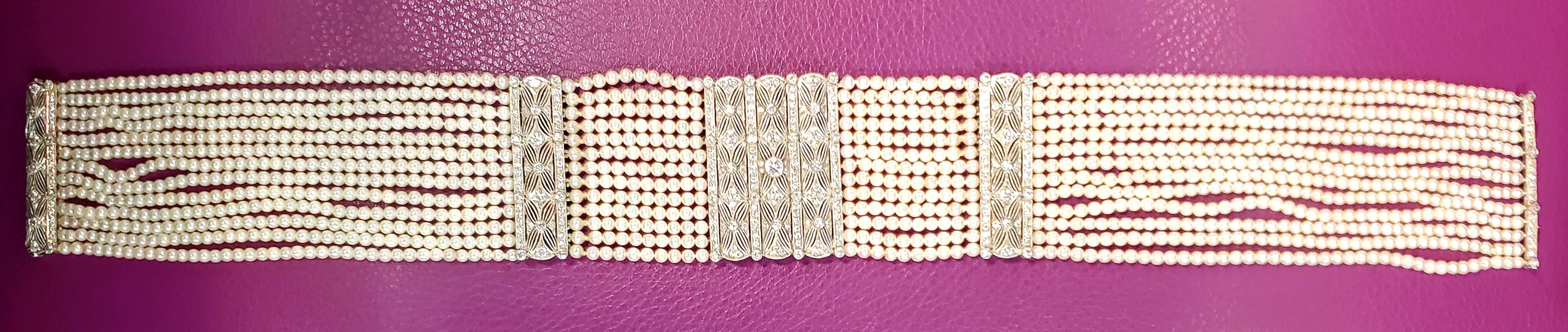 Diamant- und Perlen-Choker im Zustand „Hervorragend“ in New York, NY