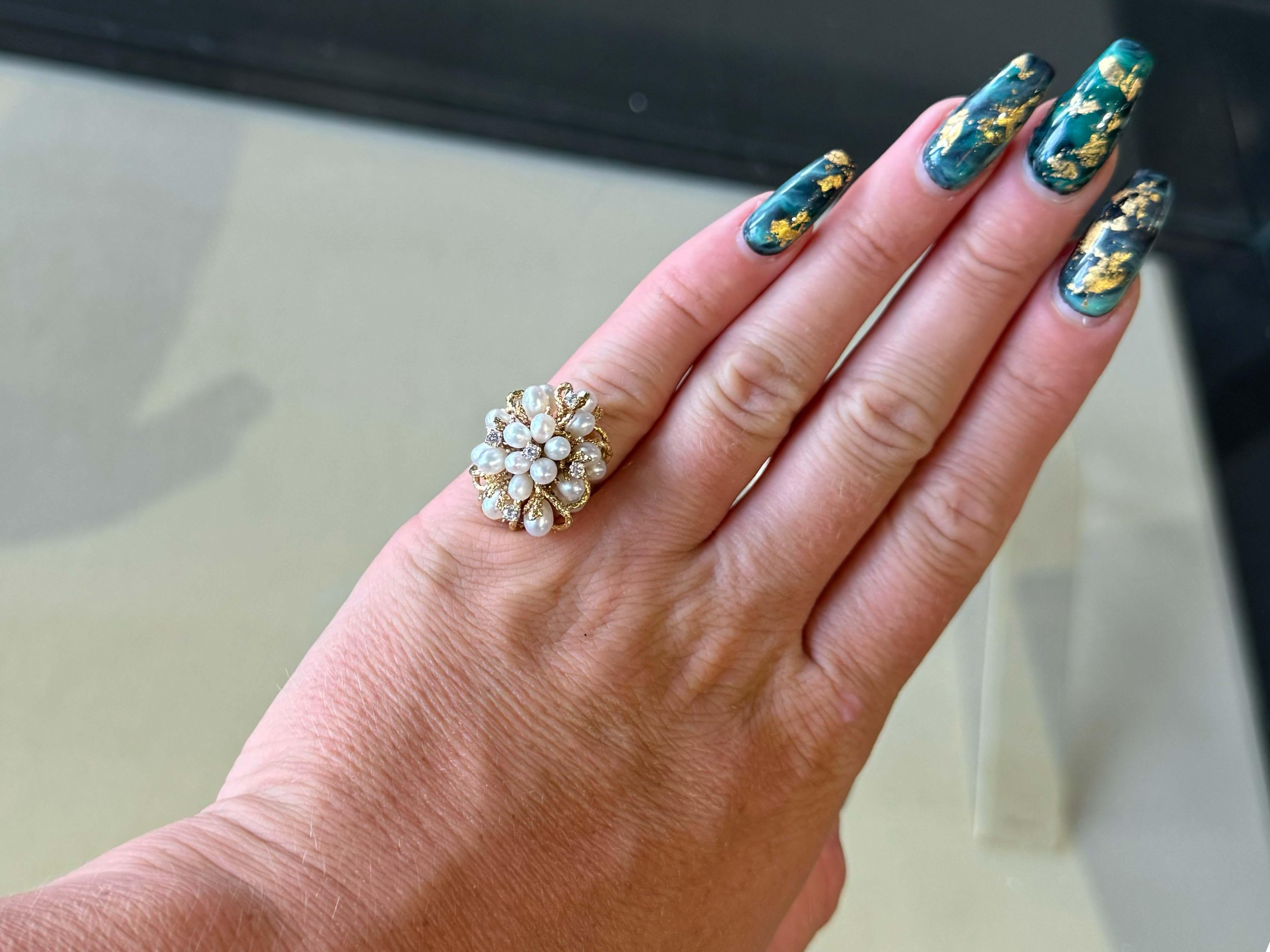Ring Specifications:

Metal: 14k Yellow Gold

Total Weight: 10.0 Grams
​
​Diamond Count: 5 brilliant cut
​
Diamond Color: G
​
​​Diamond Clarity: VS2-SI1
​
​Diamond Carat Weight: 0.15 carats

Ring Size:  5 (resizable) please message us to resize
