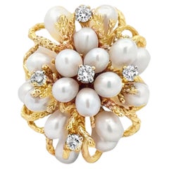 Diamond Pearl Cluster Ring 14k Yellow Gold
