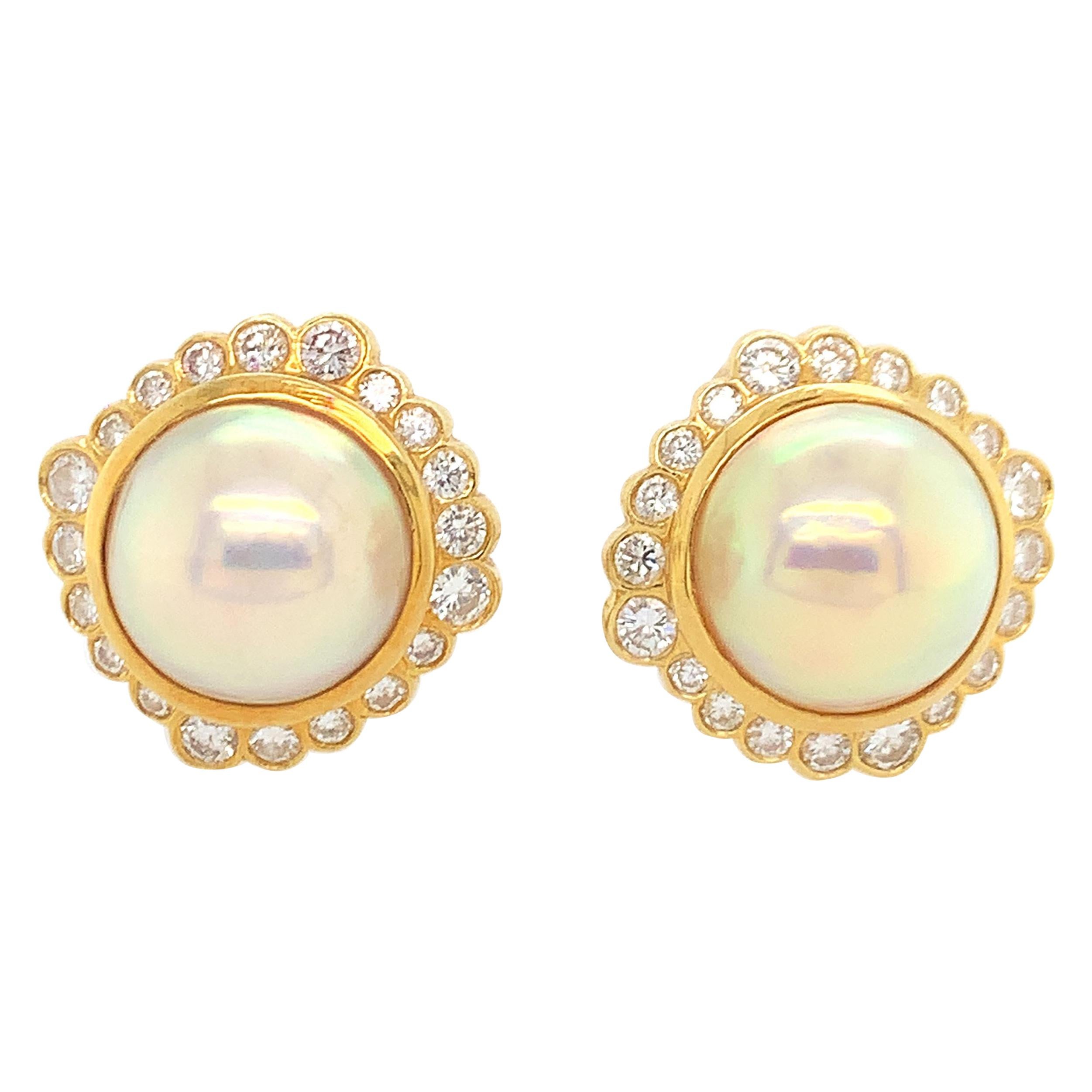 Diamond Pearl Clustered Earrings For Sale