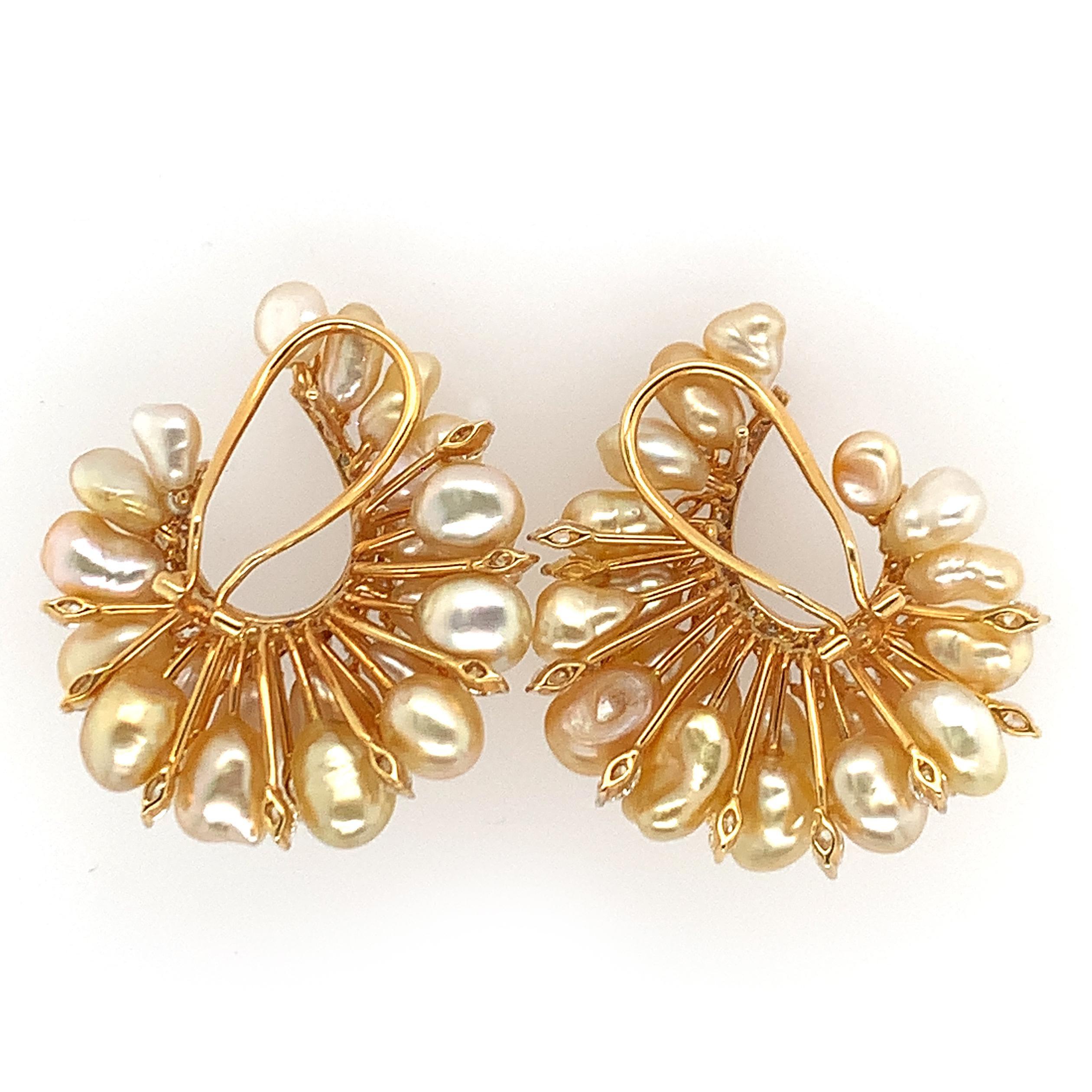 Diamant-Perlen-Cluster-Ohrringe im Zustand „Hervorragend“ im Angebot in New York, NY