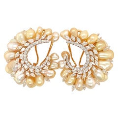 Vintage Diamond Pearl Clustered Hoop Earrings