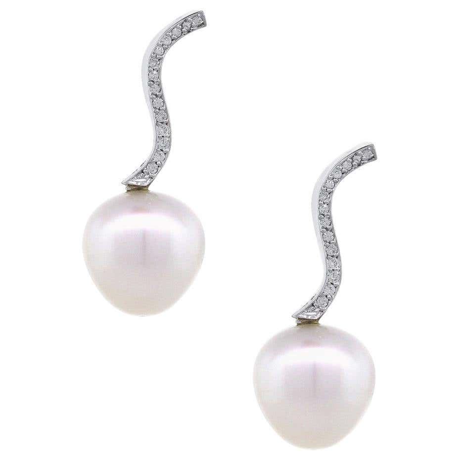 Pearl dangle earrings white gold Clearance