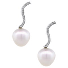 Diamond Pearl Dangle Earrings