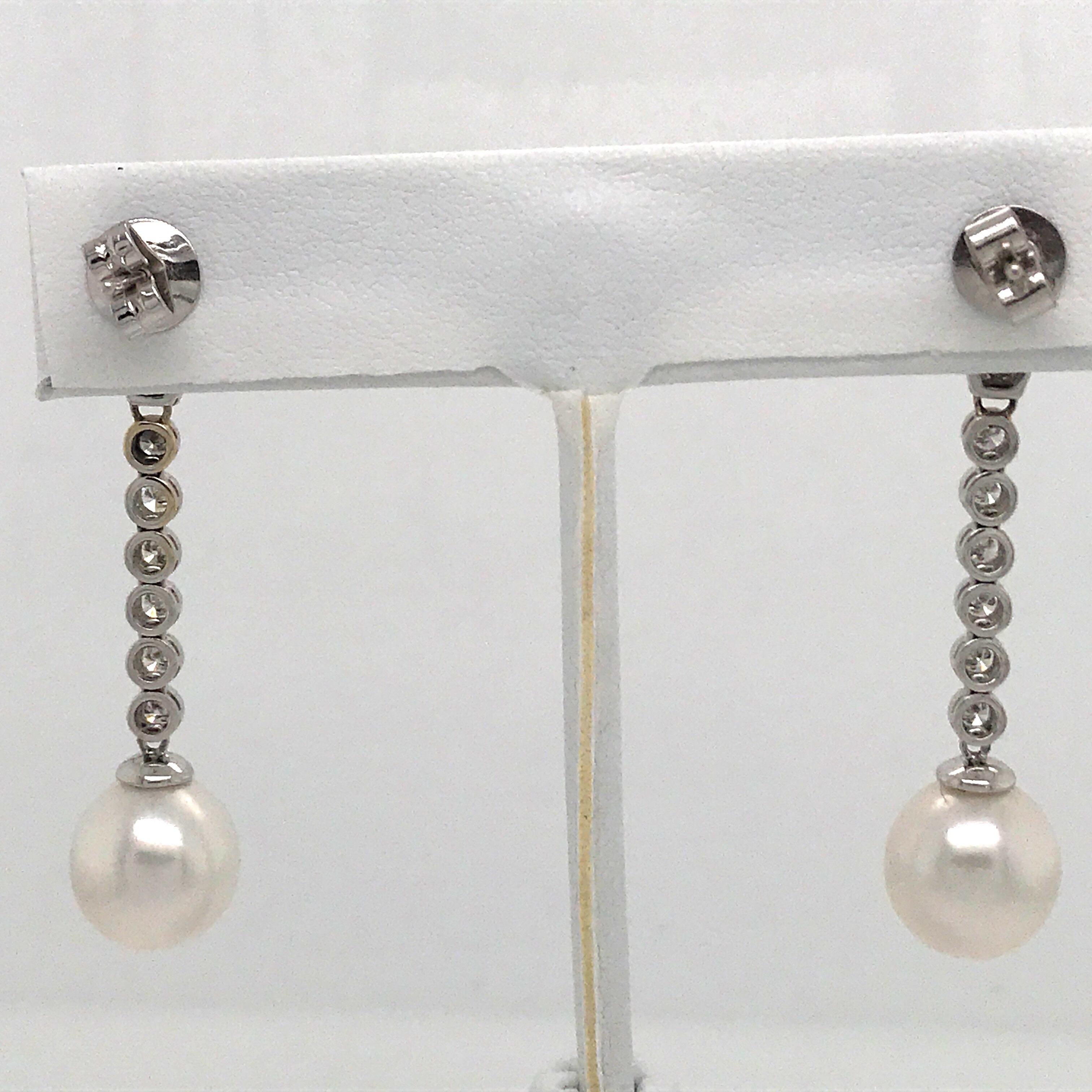 Diamond Pearl Drop Earrings 1.50 Carat 18 Karat White Gold For Sale 3