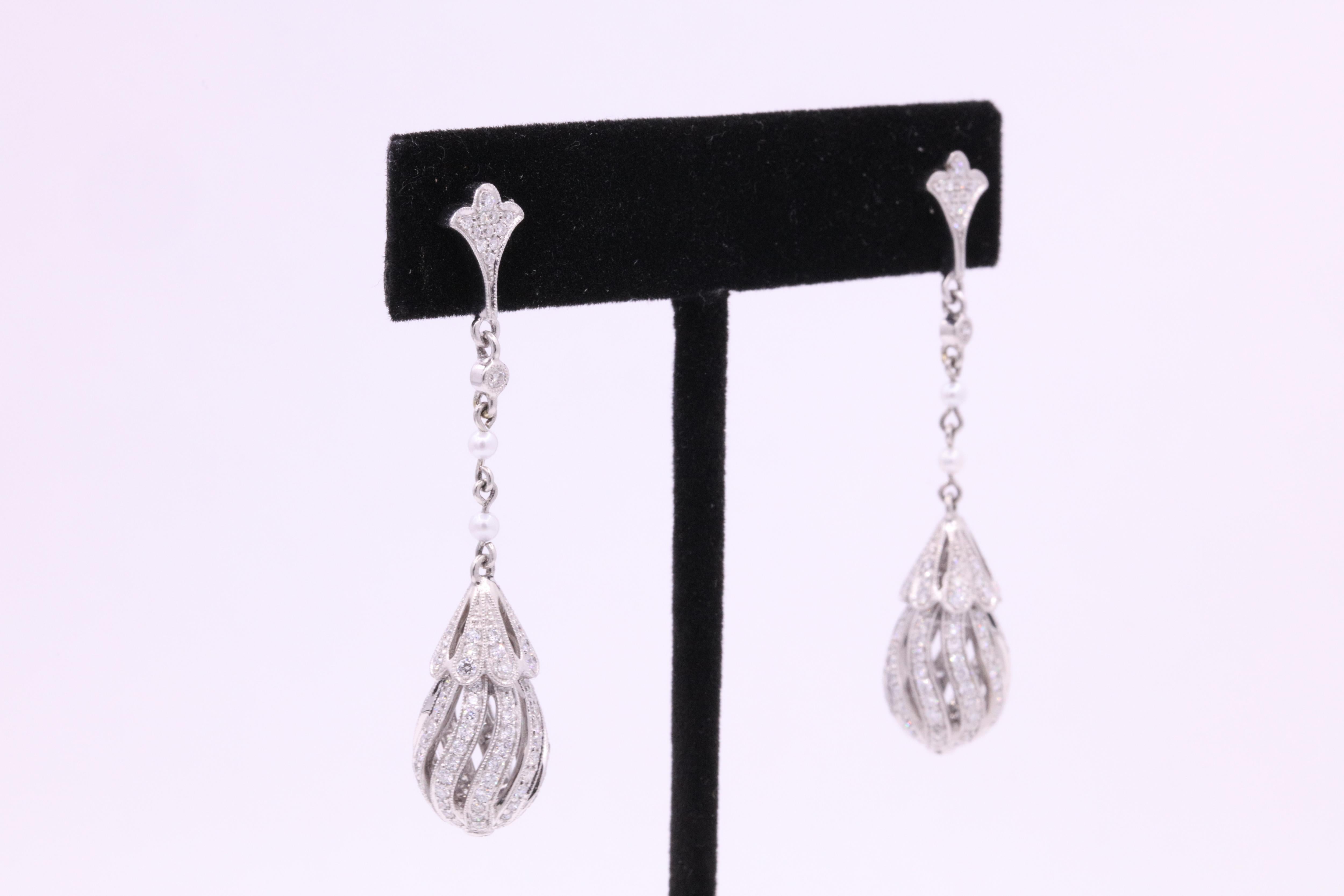 Diamond Pearl Drop Earrings 2.71 Carat Platinum 1
