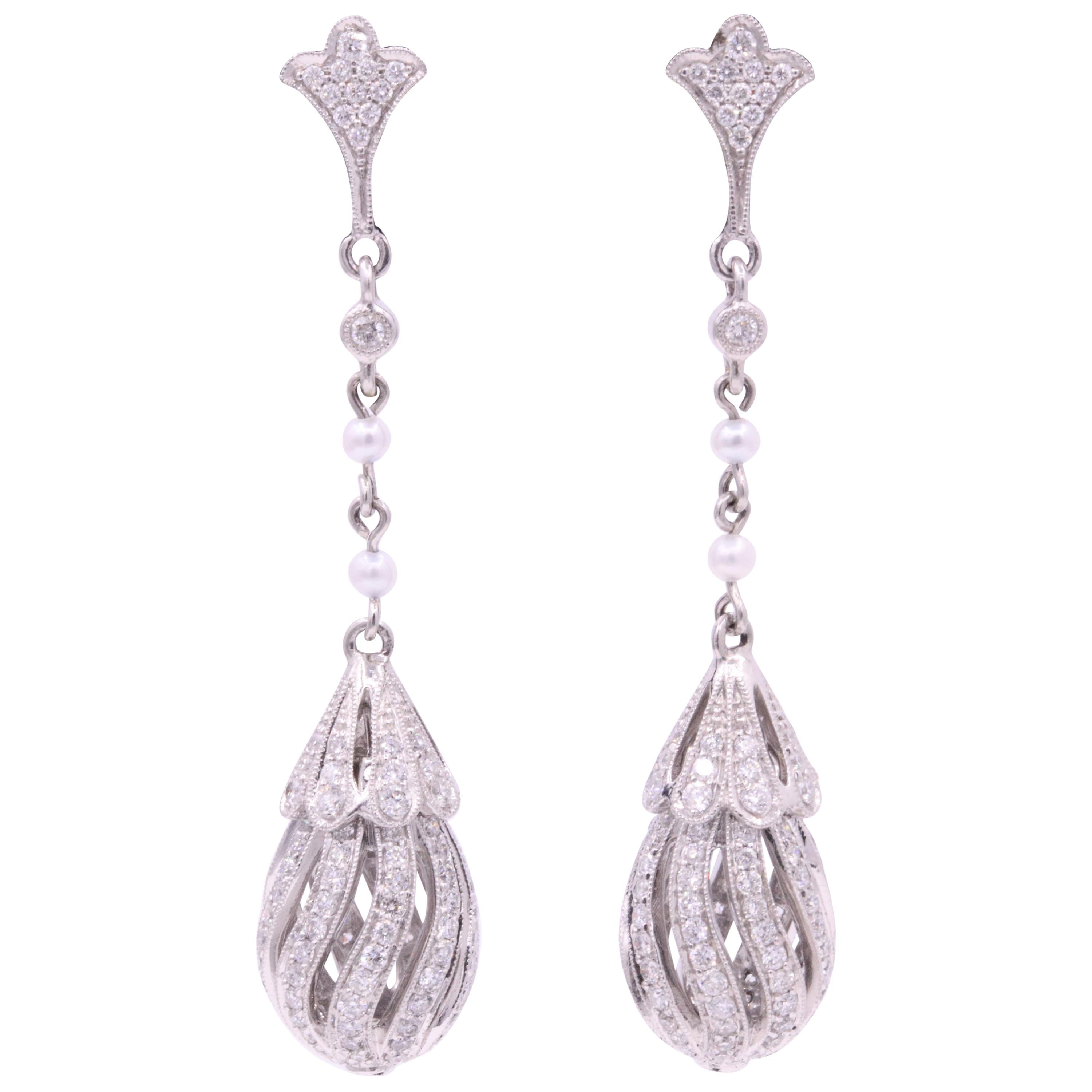Diamond Pearl Drop Earrings 2.71 Carat Platinum