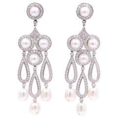 Pendientes araña de perlas y diamantes 3,13 quilates Platino