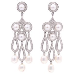 Boucles d'oreilles chandelier diamant perle 3,13 carats platine