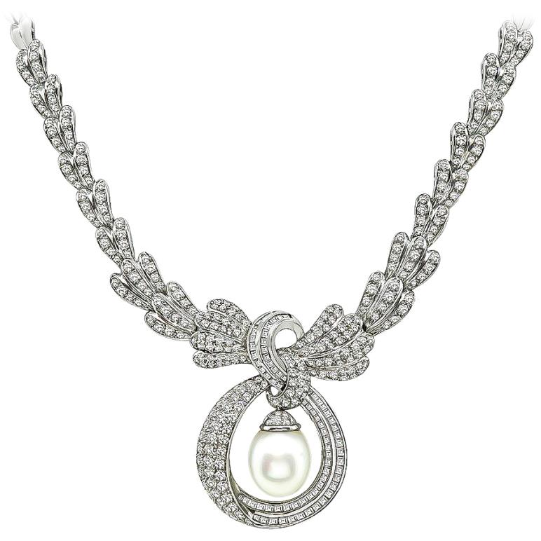 Diamond Pearl Drop White Gold Necklace
